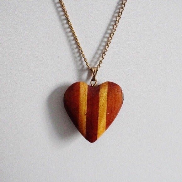 Jewelry - Brown Striped Wooden Heart Pendant Necklace